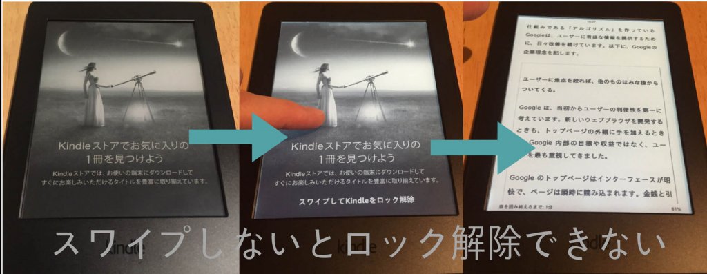 「Kindle Paperwhite マンガモデルのキャンペーン情報つき」はスワイプしないとロックが解除されない